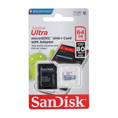 Karta pamięci SanDisk Ultra 64GB microSDXC z adapterem SD - klasa 10