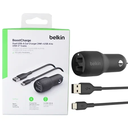 Ładowarka samochodowa Belkin Boost Charge Dual USB-A + kabel USB-C - 24W