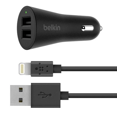 Ładowarka samochodowa z dwoma portami i kablem Lightning Belkin dla iPhone/ iPad - 24W