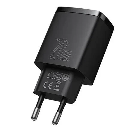 Ładowarka sieciowa USB-A + USB-C Baseus Compact Quick Charger 20W - czarna