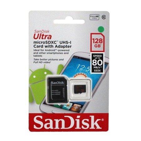 SanDisk Ultra karta pamięci 128GB microSDXC z adapterem SD - klasa 10