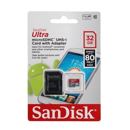 SanDisk Ultra karta pamięci 32GB microSDHC z adapterem SD - klasa 10