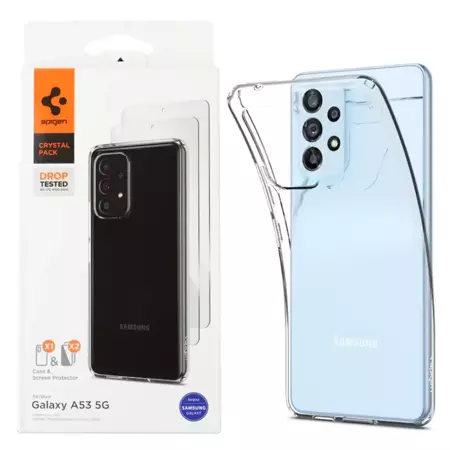 Silikonowe etui + 2x szkło hartowane Spigen Crystal Pack do Samsung Galaxy A53 5G - transparentne