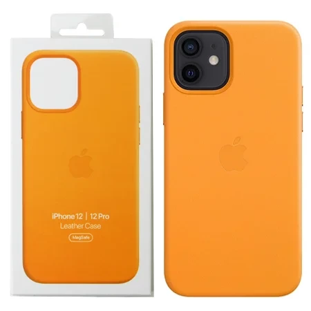 Skórzane etui Apple iPhone 12/ 12 Pro Leather Case MagSafe - jasnopomarańczowe (California Poppy)