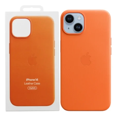 Skórzane etui Apple iPhone 14 Leather Case MagSafe - pomarańczowe (Orange)