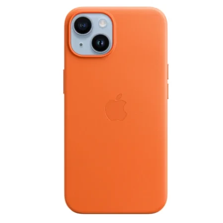 Skórzane etui Apple iPhone 14 Leather Case MagSafe - pomarańczowe (Orange)