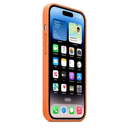 Skórzane etui Apple iPhone 14 Pro Leather Case MagSafe - pomarańczowe (Orange)