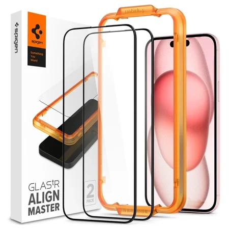 Szkło hartowane na Apple iPhone 15 Plus Spigen Glas.TR ALIGN MASTER  - czarne (2 sztuki)