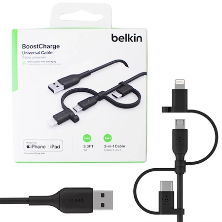 Uniwersalny kabel Lightning/ Micro/ USB-C Belkin Boost Charge 1m - czarny