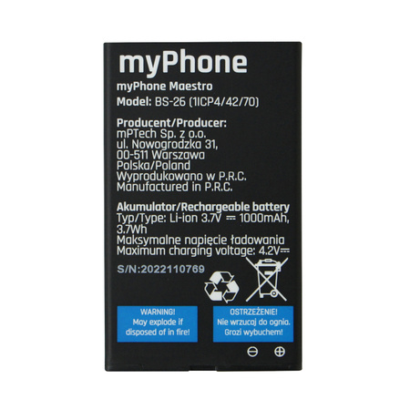 myPhone Maestro oryginalna bateria BS-26 - 1000 mAh