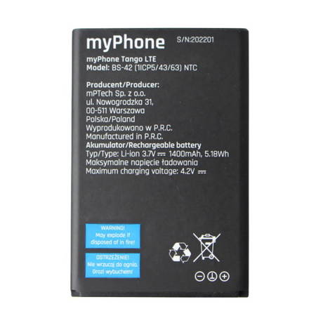 myPhone Tango LTE/ LTE+ oryginalna bateria BS-42 - 1400 mAh
